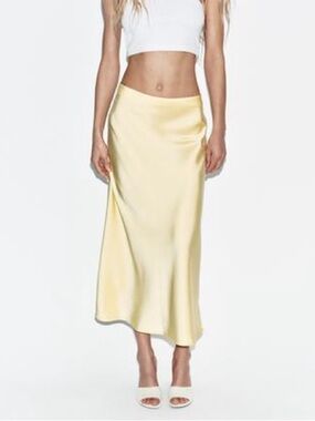 Zara Satin Yellow Midi Skirt